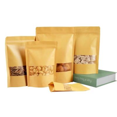 China Aseptic Customized Printed Ziplock Stand Up Kraft Paper Bags With Clear Window For Food Packing for sale