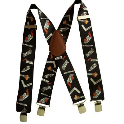 China Heavy Duty X-Back Brace 2 Inch Work Wide Suspenders in Black with Silver Jumbo Non-Slip Staples Custom Print Branded Brace for sale