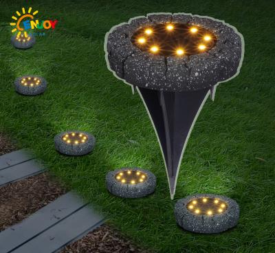 China Outdoor Garden/Yard/Plant Direct Polyresin 8LED Round Solar Powered Light Waterproof Garden Ground Lights for sale