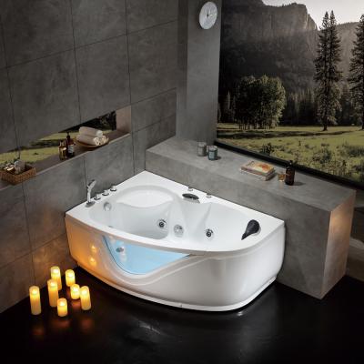 China Single Skirt Factory Cheap Tempered Glass Spa Corner Whirlpool Massage Bathtub for sale