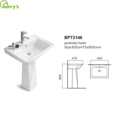 China Modern Design Easy Clean Freestanding Ceramic Pedestal Wash Basin Price With Single-hole Faucet for sale