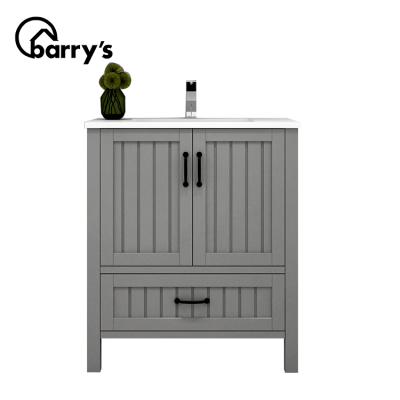 China 32 Inch Durable Gray Soft Door And Drawer Portable Bathroom Vanity With Paint Finish for sale