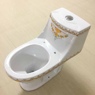 China Double-flow Factory Supply Cheap Classic One-piece Gold Pattern Sanitary Ware Toilet for sale