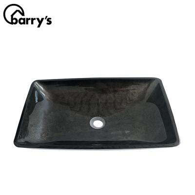 China Sample order support. Black Clear Color Vessel Sink Cabinet Rectangular Shape Vanity Art Glass Basin for sale