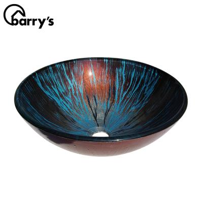 China Sample order support. Chinese wholesales roll round shape colorful table top tempered glass washbasin for sale