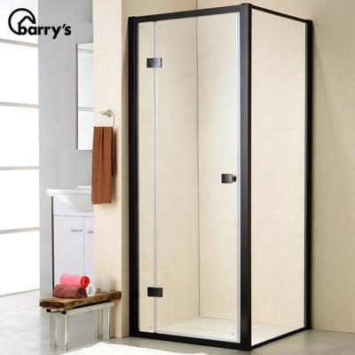 China Modern New Built-in Flat Open Shower Room Tempered Glass Bathroom Shower Room Divider By Black Strip for sale