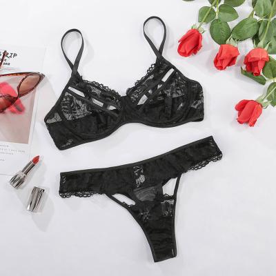 China Who respects the environment. JUNXI DIVINUS 2021 Hot Selling Young Lady Sexy Transparent Charming Lace Lingerie Breathable Set 2 Piece Set for sale