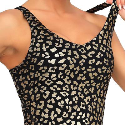 China JUNXI DIVINUS Breathable Women's Leopard Print Sleeveless New Grils Sports Crop Top for sale