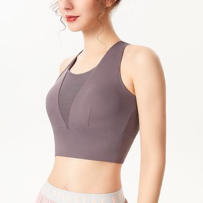 China Antibacterial Women Mesh Sports Vest Wirefree Removable Padded Gym Fitness Activewear Yoga Top Running Bra for sale