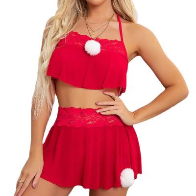 China Hot JUNXI DIVINUS QUICK DRY Women's Lace Christmas Sleepwear Teddy Dress Bra Panty Set Suggest Sexy Lingerie Sexy Underwear for sale