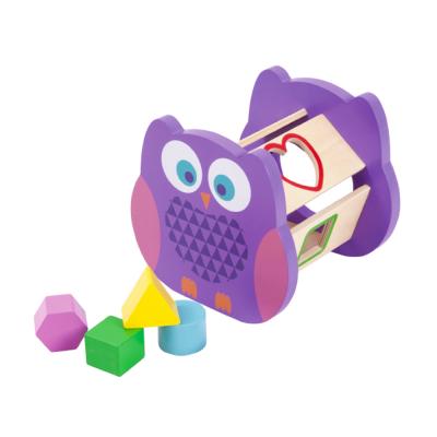 China Teach child to identify Shapes & Educational Wooden Kids Shape Assorted Colors And Interlocking Owl Shape Sorter Toys For Toddlers Accept OEM ODM for sale