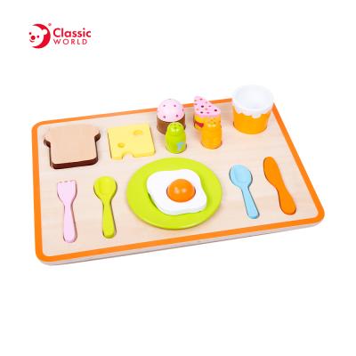 China Wooden Montessori Wooden Toys Pretend Play Toy Breakfast Tray House Role Play Toys For Children for sale