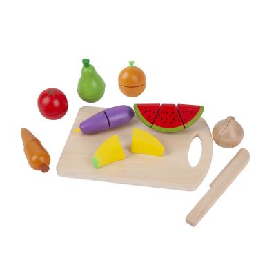 China Teach the child to identify fruits and colors. Baby Kids Fruit Vegetable Cutting Set Wooden Toy Kitchen Sets Pretend Play for sale