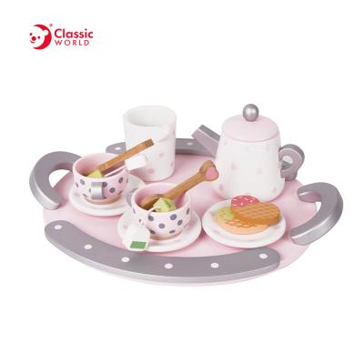 China Classic World Wooden 15pcs Other Wooden Pretend Play Toys Afternoon Tea Set for Girls Boys Toddlers Kids for sale