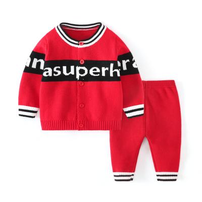 China 2022 Custom boys anti-shrink superior wholesale lapel knitted suit two-piece autumn and winter baby warm sweater pants kids clothing for sale