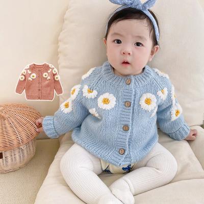 China Baby Female Temperament Daisy Coat Girls Knitted Sweater Korean Autumn Small Children's Cardigan Anti-shrink Clothes Small for sale