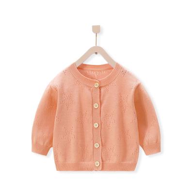 China Spring and summer girls anti-shrink Korean version of light children's round neck sunscreen knitted cardigan wholesale children's clothi for sale