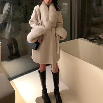 China Reversible made in winter 2022 from Chin newNatural handmade fox fur ladies woolen coats single breasted Hand-sewn with pocket warm salt for sale