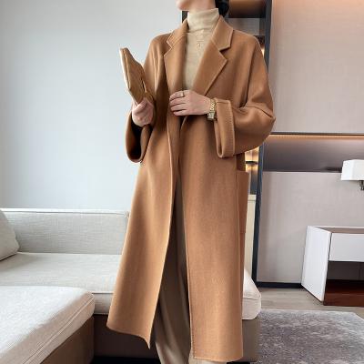 China Wholesale Custom High Quality Classic Cashmere Fashion Loose 100% Handmade Tie Free Time Breathable Long One Belt Worked Collar Coat for sale