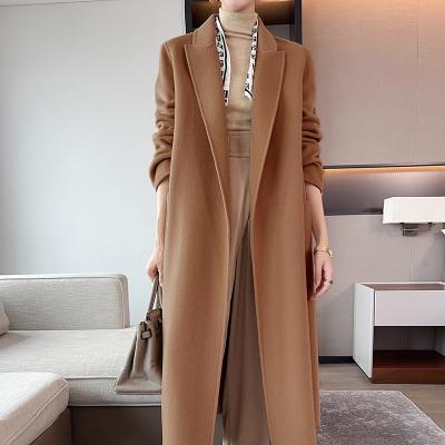 China Chinese Factory Customized Long Coat 100% Cashmere Breathable Batch Lapel Woolen Goods High Quality Classic Lace Up Pocket Pocket for sale