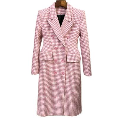 China 2021 factory buttons high quality double breasted plaid wool pink blazer QUICK DRY for women for sale