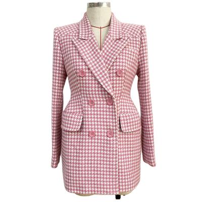 China High quality QUICK DRY pink long sleeve pockets double breasted plaid plus size winter coats for women 2021 for sale