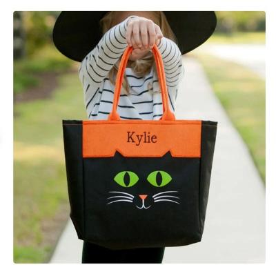 China Monogrammed Canvas Wholesale Halloween Character Candy Bags Personalized Halloween Black Cat Buckets for sale