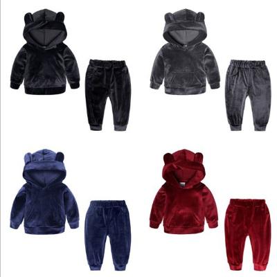 China Boys Casual Hooded Girls Winter Long Sleeve Sweatshirt Toddler Velvet Tracksuit Gear Sets for sale