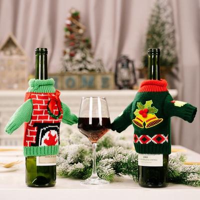 China Christmas 2021 Ugly Chirstmas Decor Christmas Sweater Contest Wine Gifts Knit Sweater Wine Bottle Cover for sale