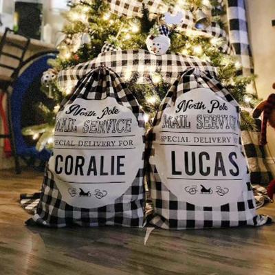 China Oversized Jumbo Plaid Monogrammed Santa Sack Personalized Canvas Buffalo Christmas Custom Made Christamas Decoration for sale