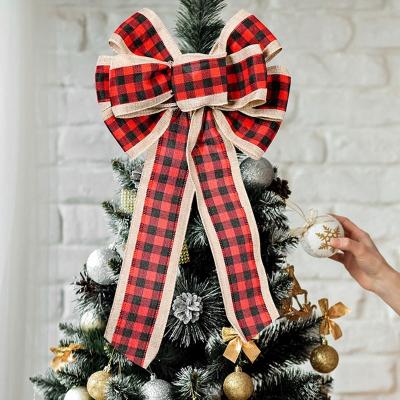 China Wholesale Christmas Decorations Swag Polyester Lantern Buffalo Plaid Christmas Wreath Black White Bow for sale