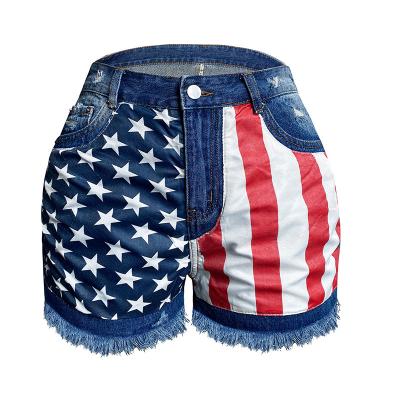 China QUICK DRY Women's Flag Style Denim Hot Pants High Waist Basic Shorts For Independence Day Holiday Casual for sale