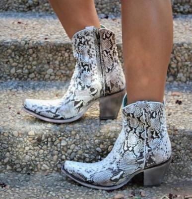 China Other New Fashion Women Mid Western Cowboy Ankle Boots Female Snakeskin Heels Shoes Ladies Pointed Toe Shoes for sale