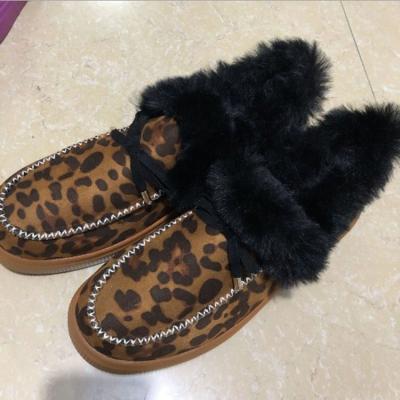 China Fashion Trend Ankle Snow Boots Women Driving Casual Bowknot Loafers Slipper Winter Warm Fur Striped Moccasin Boots for sale