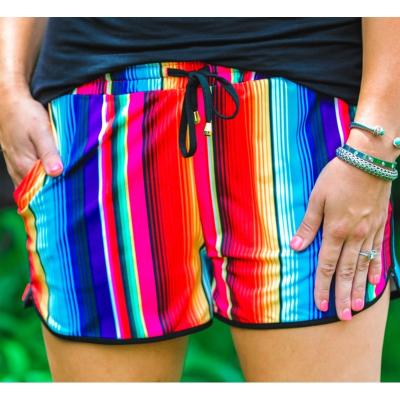 China QUICK DRY Women's Summer Polyester Plus Size Drawstring Shorts Aztec Cactus Serape Athletic Shorts for sale