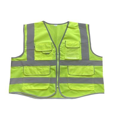 China Wholesale-Reflective Warning Construction Safety Protector Unisex Adult Reflective Vest with Pockets for sale