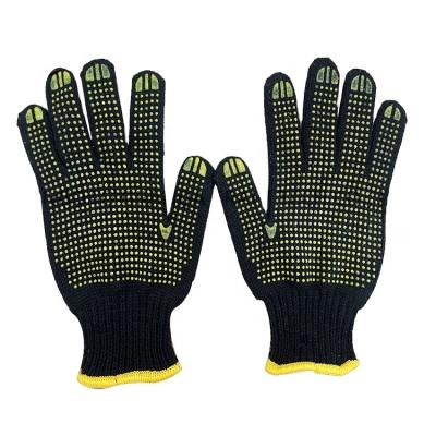 China Durable Knitted Anti Slip Hand Protection Single Side PVC Dotted Black Cotton Safety Work Gloves for sale