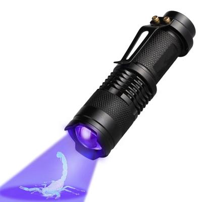 China Industrial Mini Focus Flashlight 365nm 395nm Zoomable Tactical UV Torch Led Black Light For Dog Cat Urine Pet Stains And Bed Bug for sale