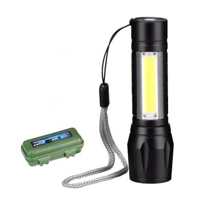 China Wholesale Mini Zoomable COB Camping Rechargeable Flashlight Led Torch Flashlight Torch Light With Plastic Box Package for sale