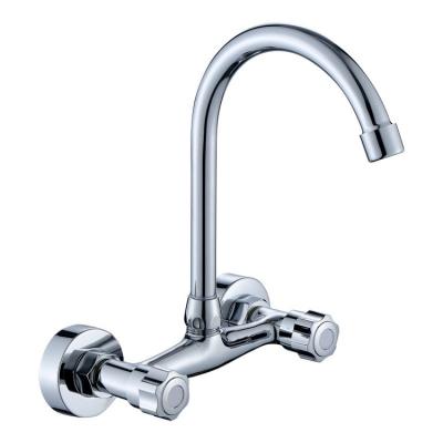 China Basin Faucet Hot And Cold Water Mixer Tap Double Hole Sink Spray Swivel Faucet Kitchen Faucets Brass Handle Wall Mounted Thermostatic Double Faucet for sale