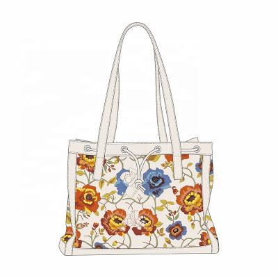 China Designer Brand Big Tote Single Shoulder Bags Bloom Handbags Full Printed Flower Ladies Bag for sale