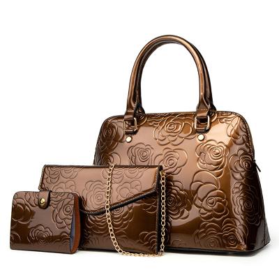 China High quality Chinese style flower printing patent leather shell large capacity portable ladies bag for sale