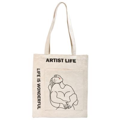 China Original style ladies art design graffiti pattern cat shoulder canvas eco folding single shopping bag for sale