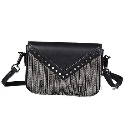 China 2020 fashion new design small tassel rivet ladies square bag shoulder studded cross women - body bag for sale