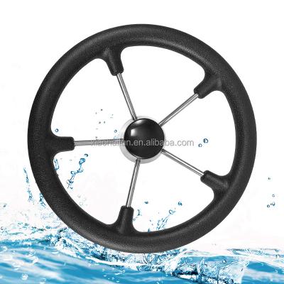 China Boat Hardware Fitting 5 Spoke 13.5inch Steering Wheel Factory Sale Mirror Polished 316 Steering Wheel For Private Boat for sale