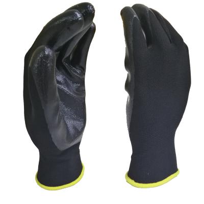 China Repair Work Black Nitriles Coated Nylon Gloves Construction Work Nitrile Safety Gloves for sale