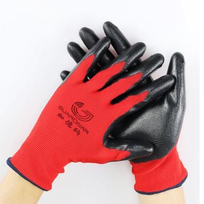 China Breathable Industrial Laminated 10 Gauge Nitriles Half Coated Cotton Rubber Gloves for sale