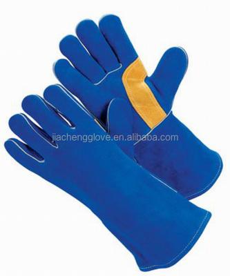 China Cow Split Leather Cheap Blue Cow Split Full Leather Sock Lined Welding Glove for sale