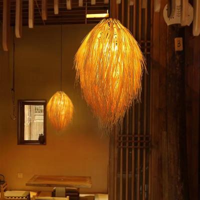 China Pinecone Tassel Bamboo Chandelier Tea room Lounge natural rattan Hotel lamp(WH-WP-88) for sale