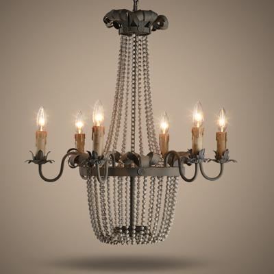 China Wood Bead Chandelier Light Fixtures 6 Lights For Living room Bedroom Lighting (WH-CI-05) for sale